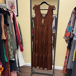 NATURAL LIFE Brown Ruffle Sleeve Maxi Dress